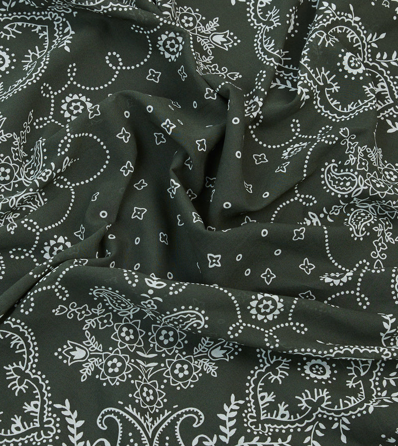 Drake's Paisley Print Cotton Bandana / Dark Green