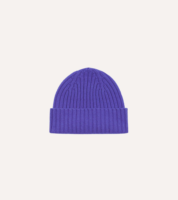 Drake's Lambswool Ribbed Knit Beanie / Night Purple