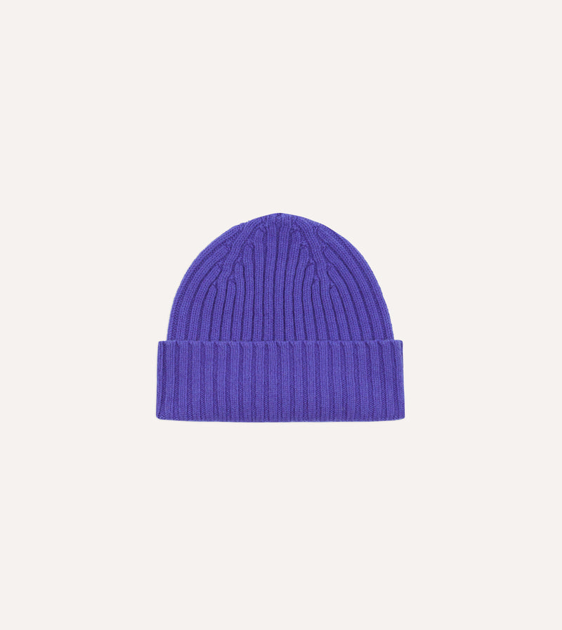 Drake's Lambswool Ribbed Knit Beanie / Night Purple