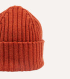 Drake's Lambswool Ribbed Knit Beanie / Ember