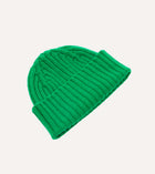 Drake's Lambswool Ribbed Knit Beanie / Billiard Green