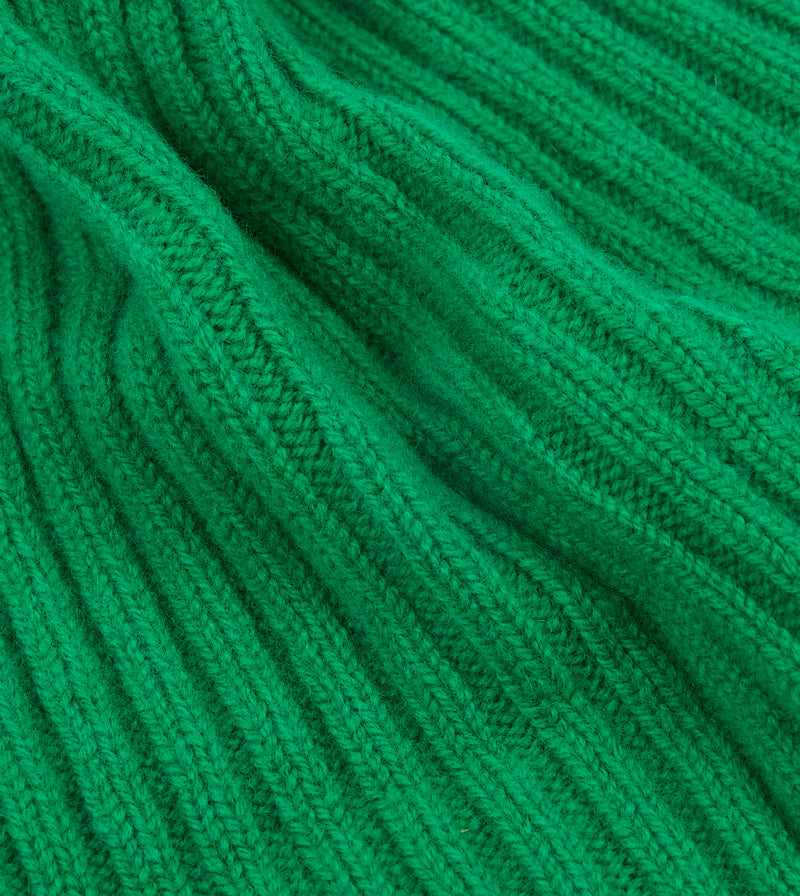 Drake's Lambswool Ribbed Knit Beanie / Billiard Green