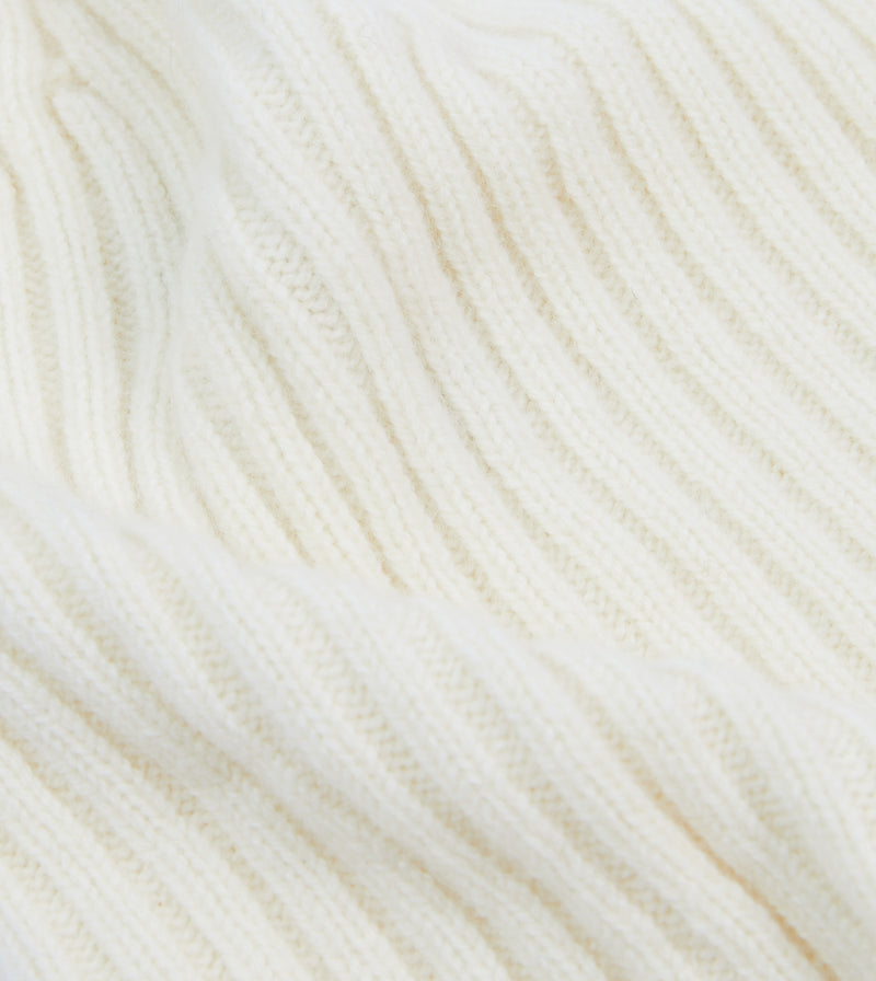 Drake's Lambswool Ribbed Knit Beanie / Ecru