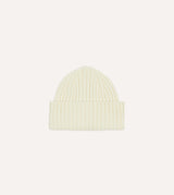 Drake's Lambswool Ribbed Knit Beanie / Ecru