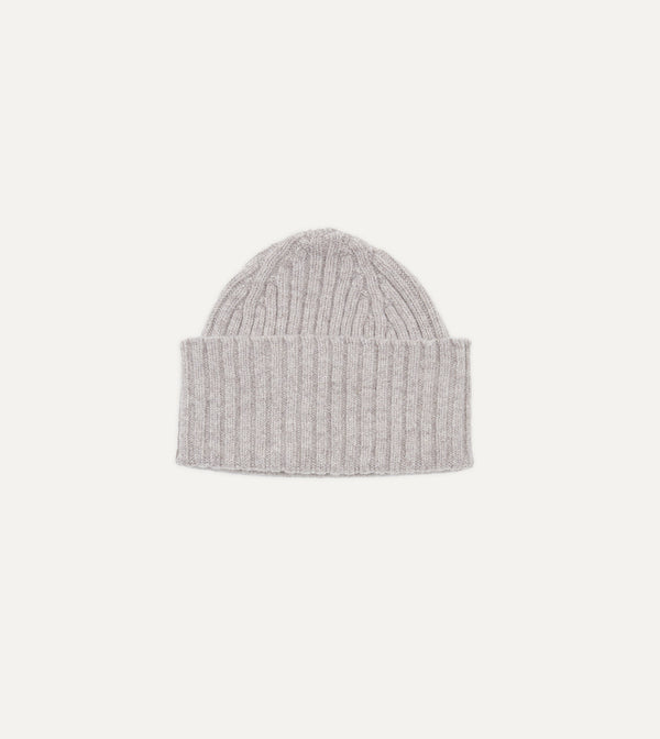 Drake's Lambswool Ribbed Knit Beanie / Natural