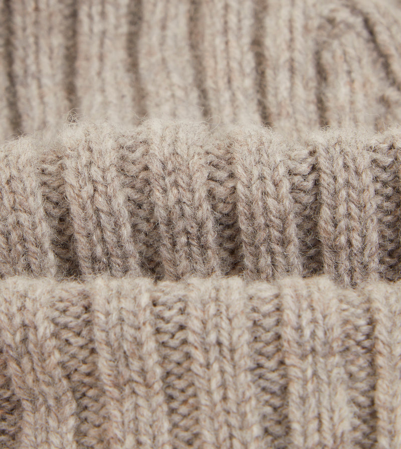 Drake's Lambswool Ribbed Knit Beanie / Natural