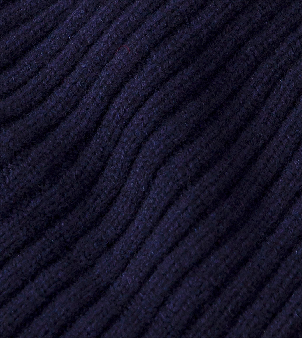 Drake's Lambswool Ribbed Knit Beanie / Navy