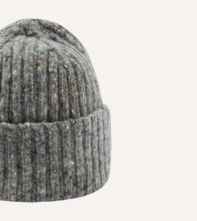 Drake's Donegal Ribbed Knit Beanie / Ramor Grey