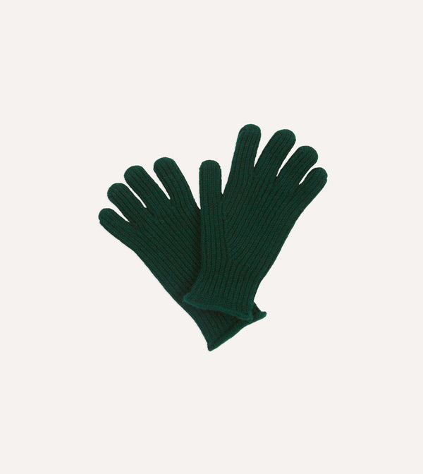 Drake's Lambswool Ribbed Gloves / Tartan Green