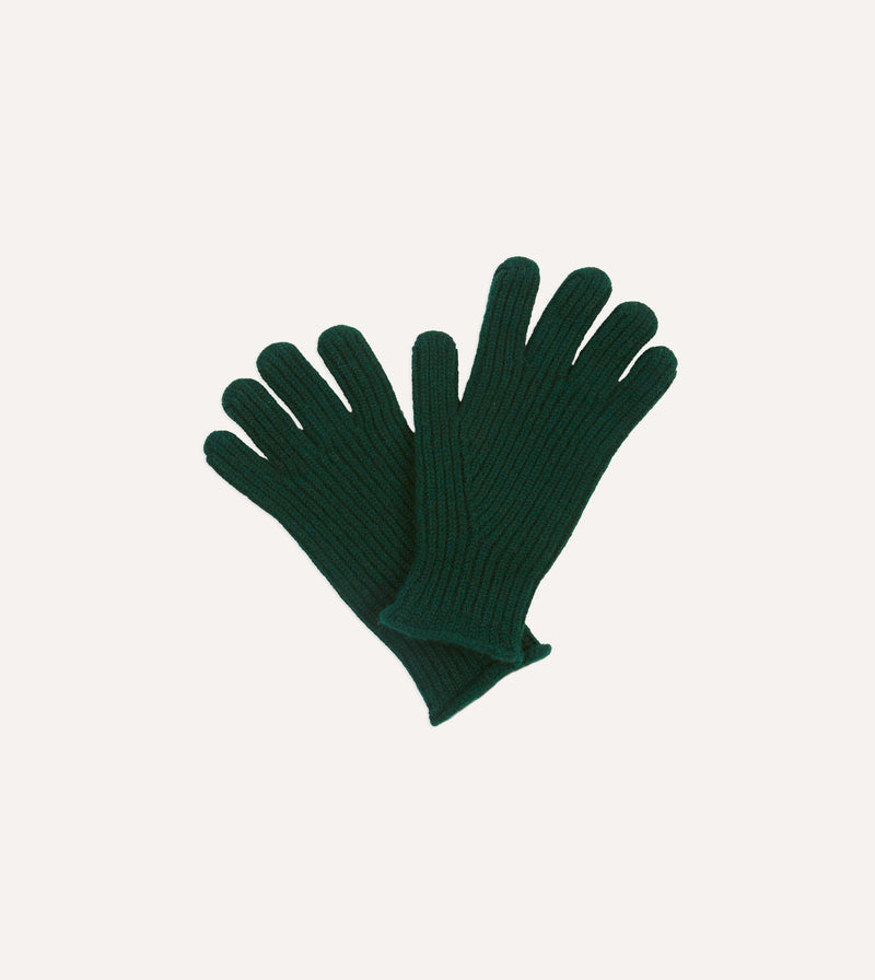 Drake's Lambswool Ribbed Gloves / Tartan Green