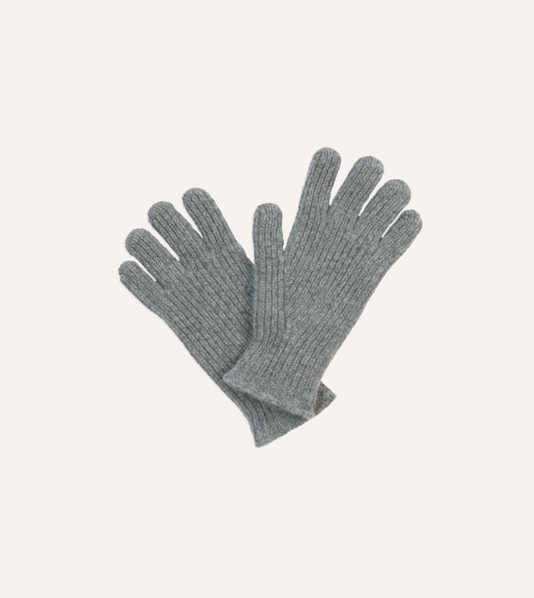 Drake's Lambswool Ribbed Gloves / Grey