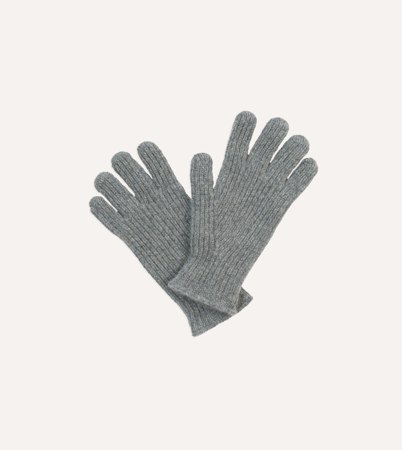 Drake's Lambswool Ribbed Gloves / Grey