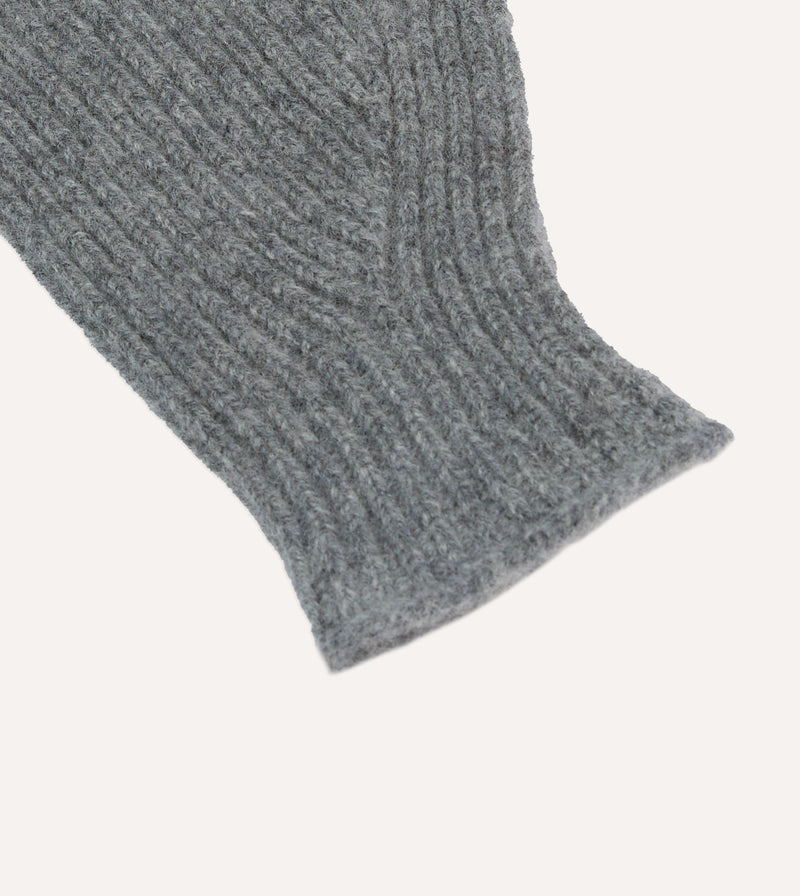 Drake's Lambswool Ribbed Gloves / Grey