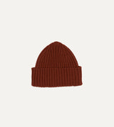 Drake's Lambswool Ribbed Knit Beanie / Sienna