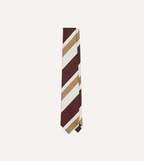 Drake's Thick Stripe Repp Silk Tie / Burgundy & Cream