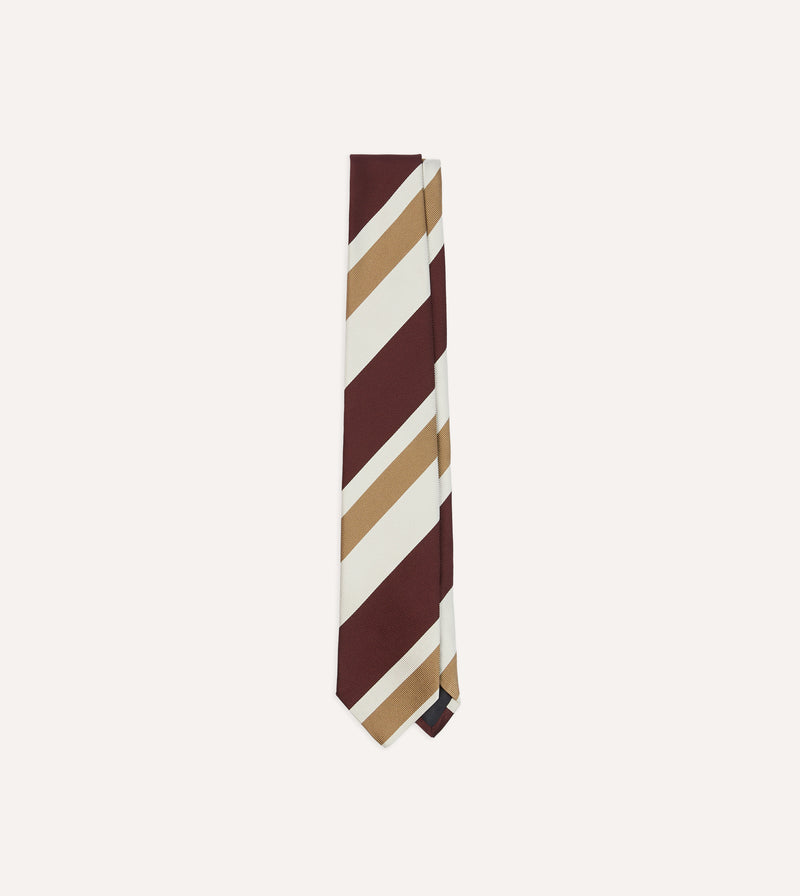 Drake's Thick Stripe Repp Silk Tie / Burgundy & Cream