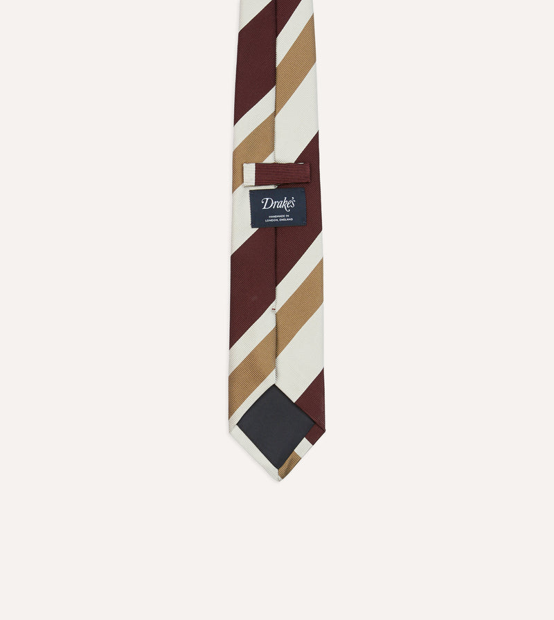 Drake's Thick Stripe Repp Silk Tie / Burgundy & Cream