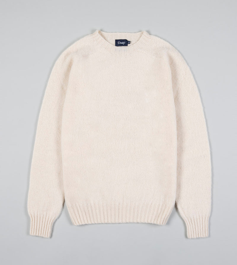 Drake's Brushed Shetland Crew Neck Jumper / Cream