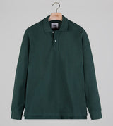 Drake's Pique Cotton LS Polo Shirt / Forest Green
