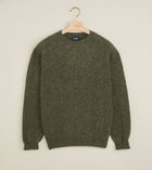 Drake's Brushed Shetland Crew Neck Jumper / Olive