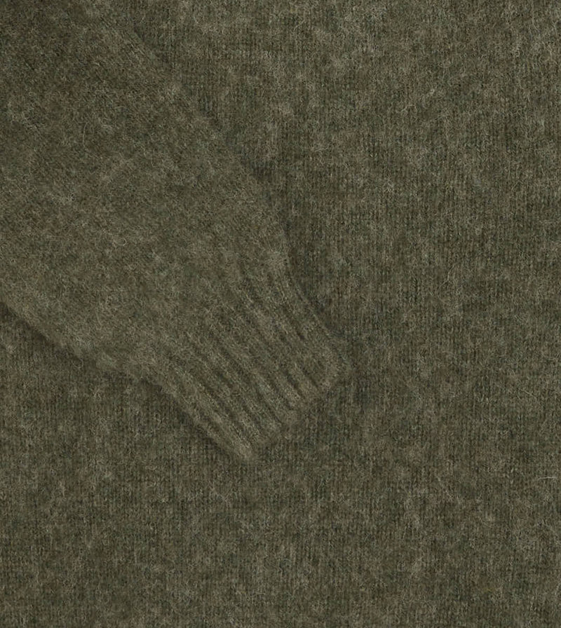 Drake's Brushed Shetland Crew Neck Jumper / Olive