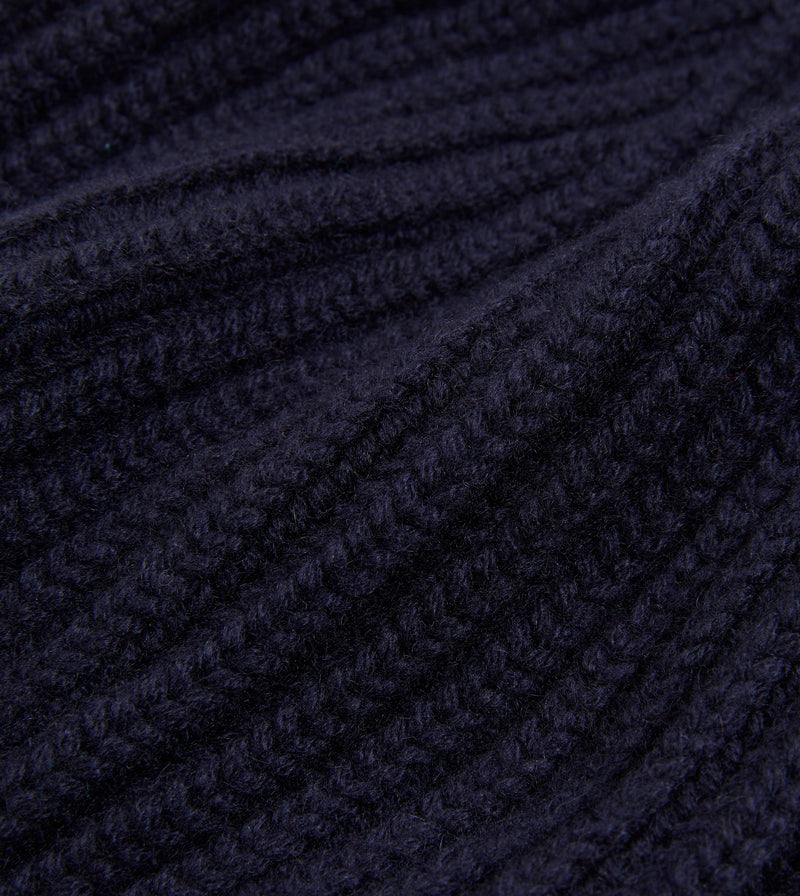 Drake's Cashmere Ribbed Knit Beanie / Navy