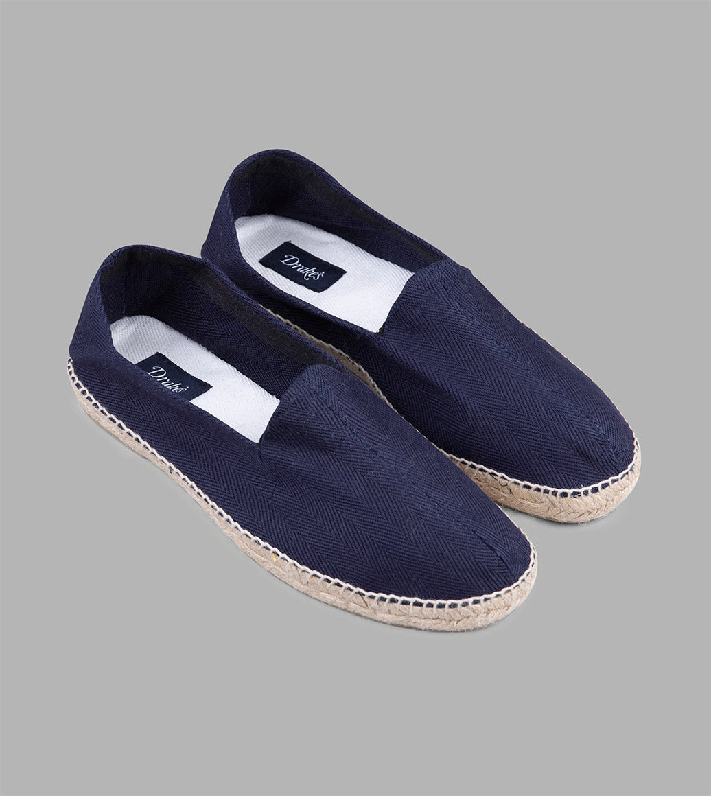 Drake's Cotton Herringbone Espadrilles / Navy