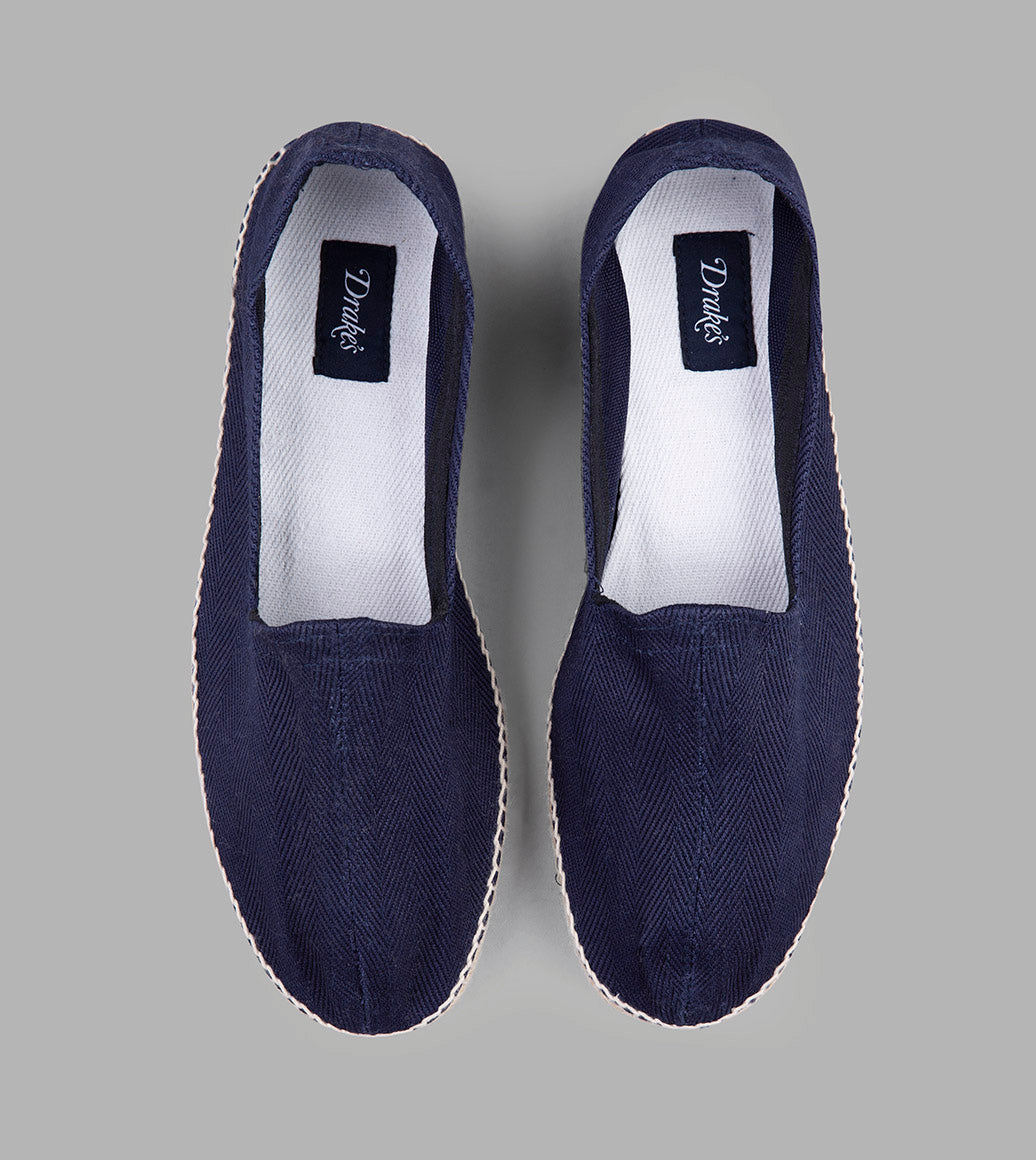 Drake's Cotton Herringbone Espadrilles / Navy