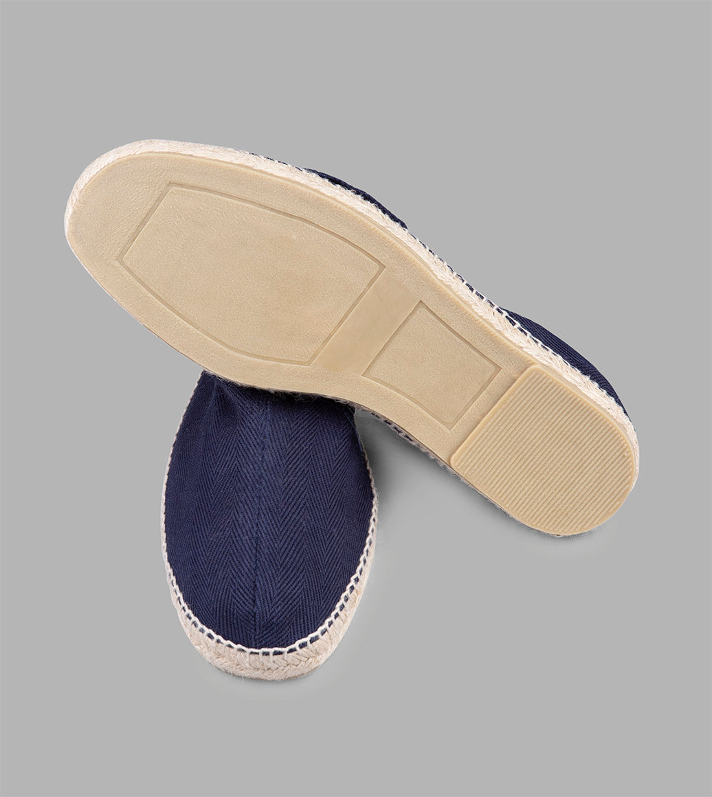Drake's Cotton Herringbone Espadrilles / Navy