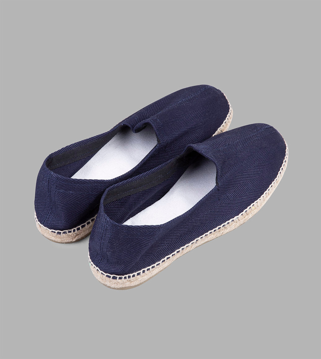 Drake's Cotton Herringbone Espadrilles / Navy