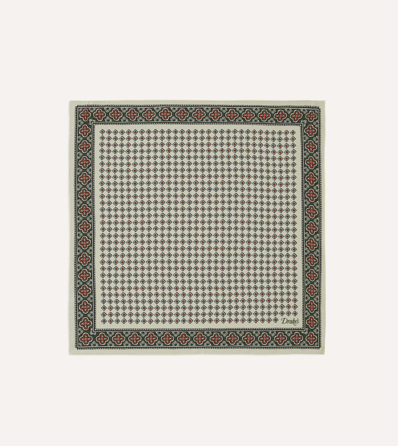 Drake's Vintage Pocket Square Silk / Ecru