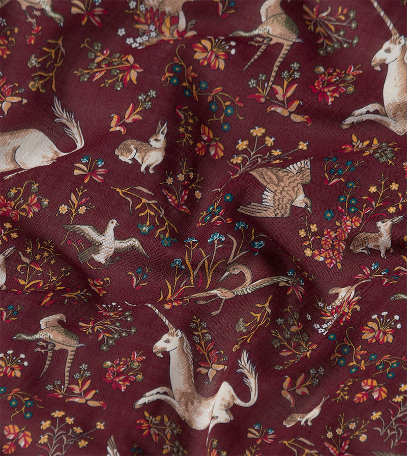 Drake's Unicorn Print Wool Silk Scarf / Burgundy