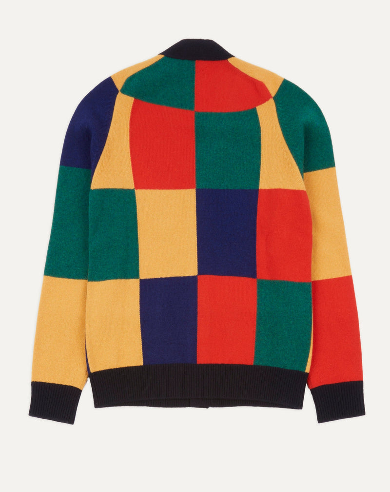 Drake's Patchwork Cardigan / Gold, Red & Navy