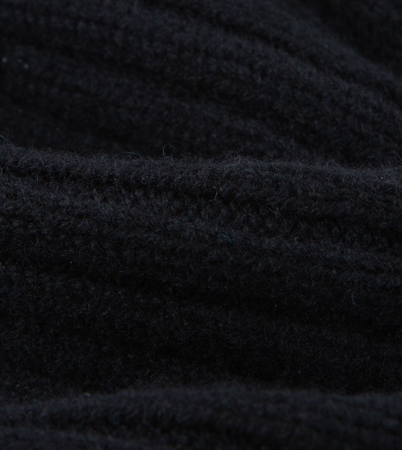 Drake's Lambswool Ribbed Knit Beanie / Black