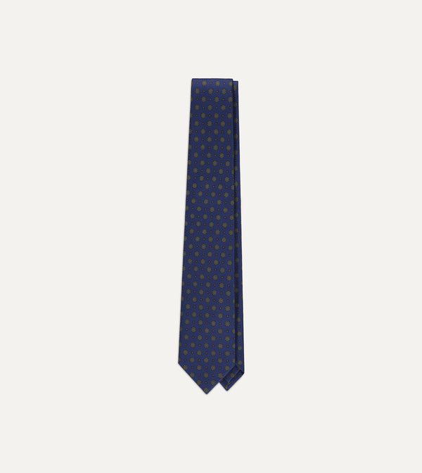 Drake's Medallion Silk Tie / Indigo