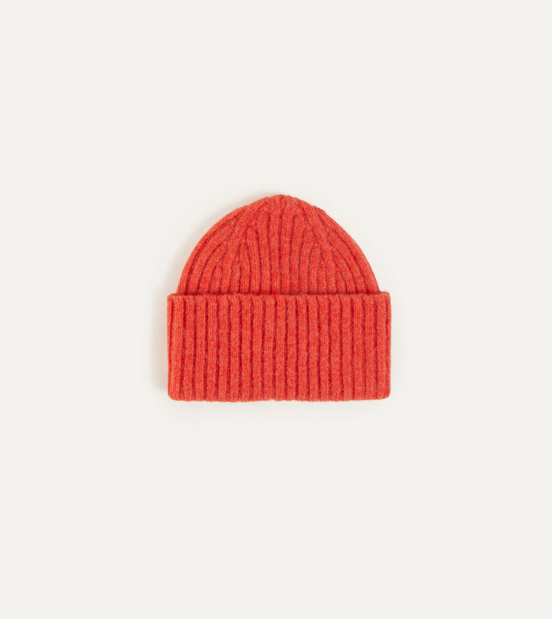 Drake's Lambswool Ribbed Knit Beanie / Orange