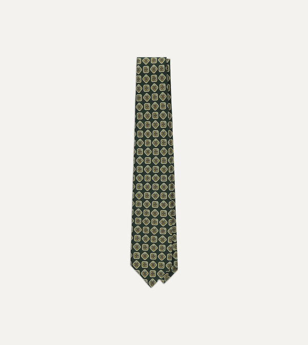 Drake's Square Motif Silk Tie / Emerald Green