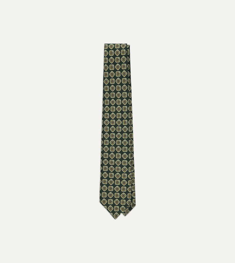 Drake's Square Motif Silk Tie / Emerald Green