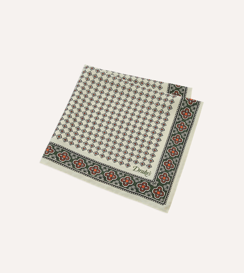 Drake's Vintage Pocket Square Silk / Ecru