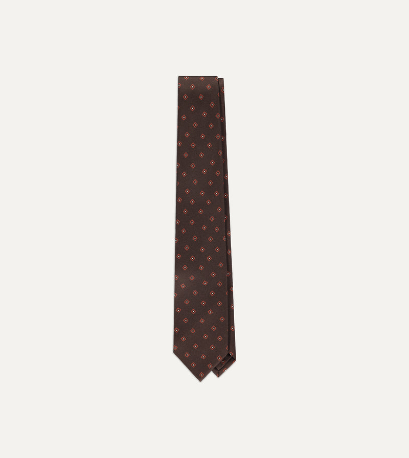 Drake's Mini Square Pattern Tie / Brown
