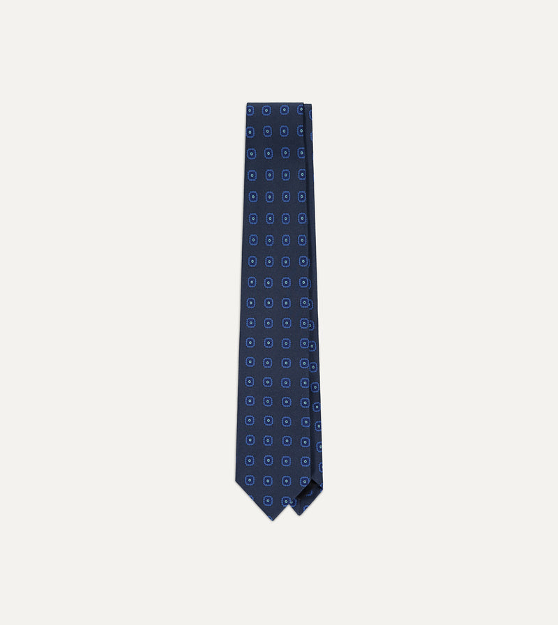 Drake's Medallion Silk Twill Madder Tie / Navy & Blue