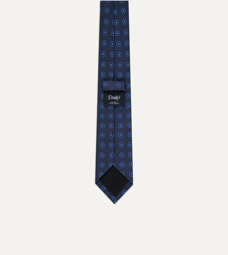 Drake's Medallion Silk Twill Madder Tie / Navy & Blue