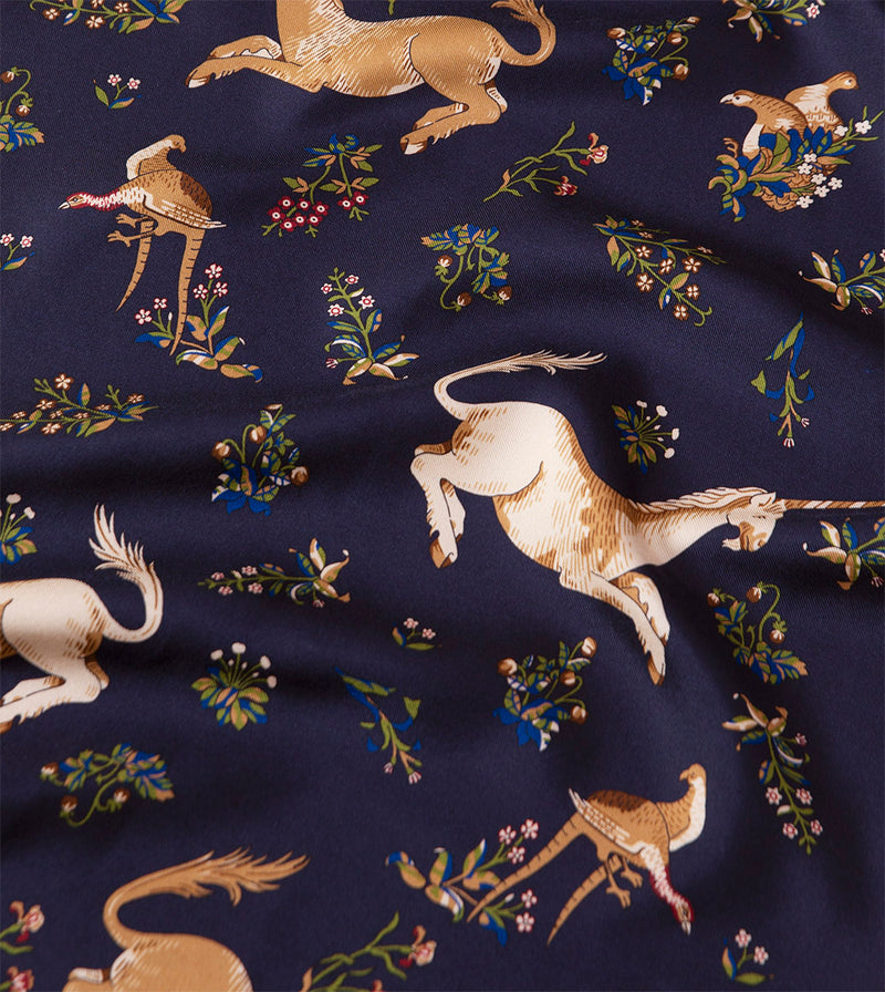 Drake's Unicorn Silk Scarf / Navy