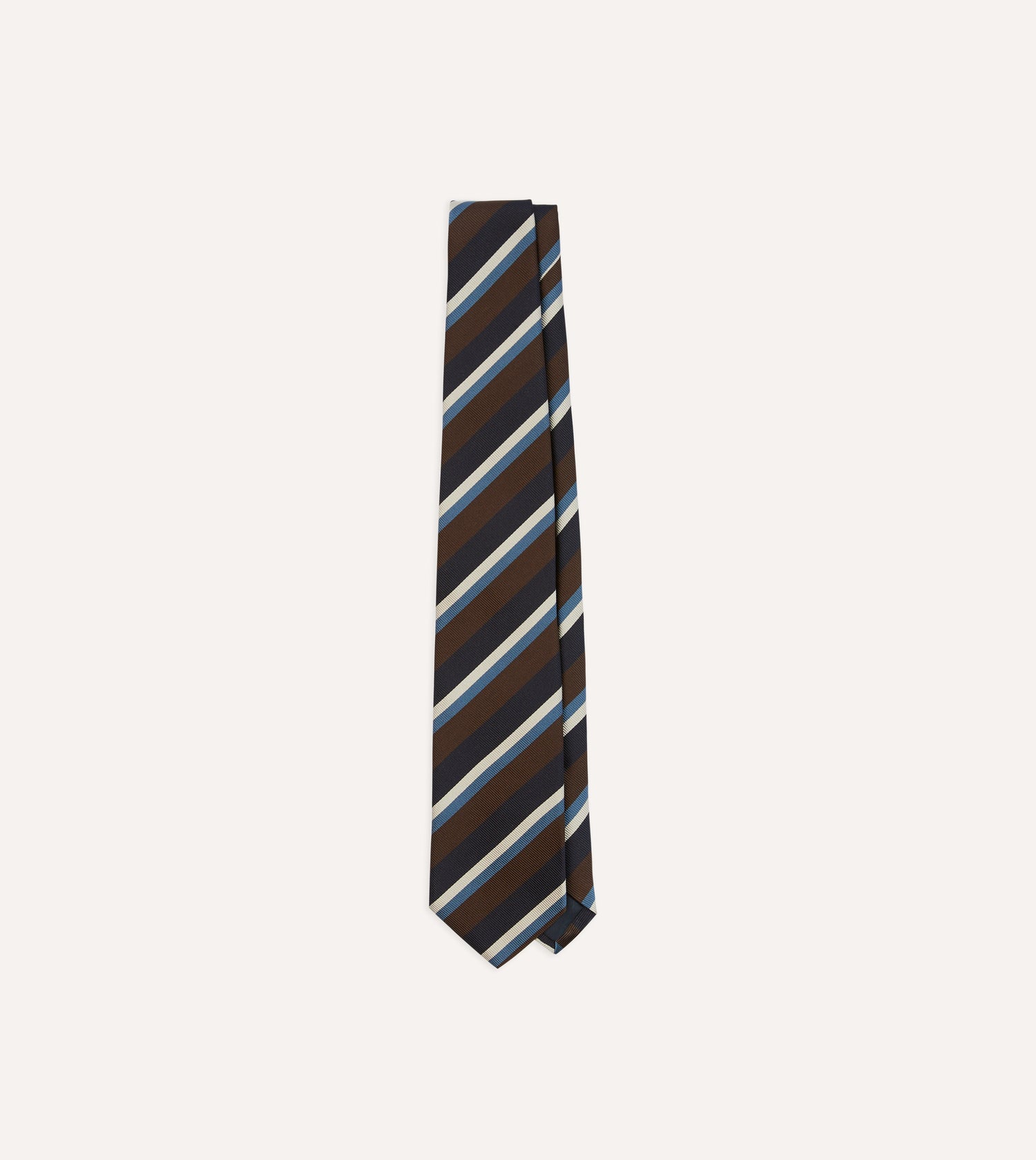 Drake's Multistripe Mogador Silk Tie / Brown & Navy