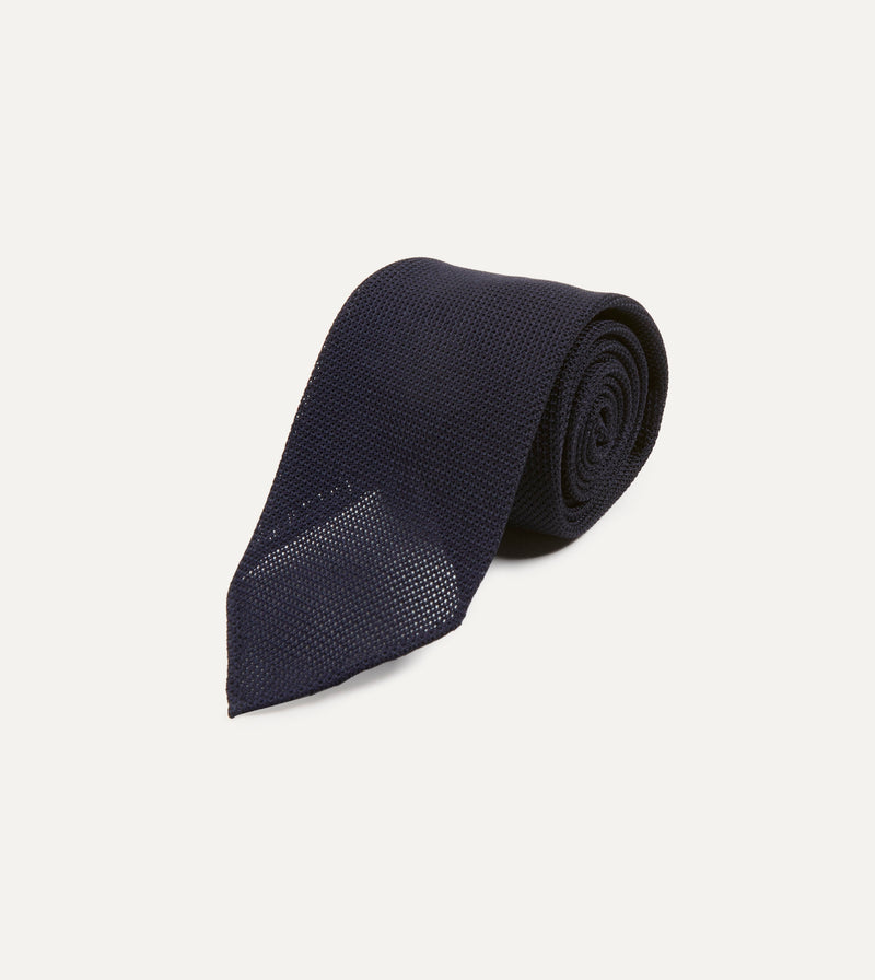 Drake's Fine Woven Grenadine Handrolled Tie / Navy