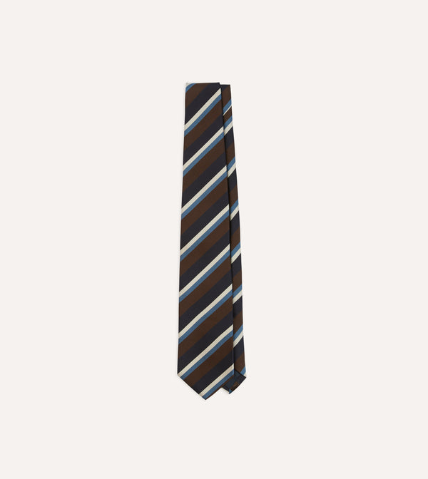 Drake's Multistripe Mogador Silk Tie / Brown & Navy