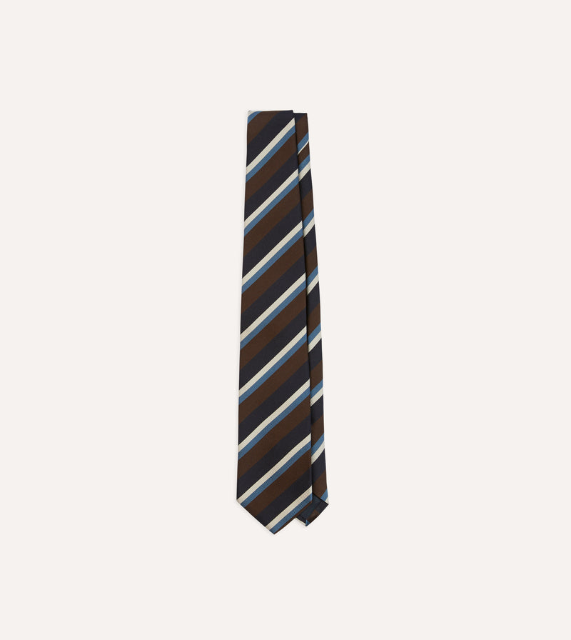 Drake's Multistripe Mogador Silk Tie / Brown & Navy