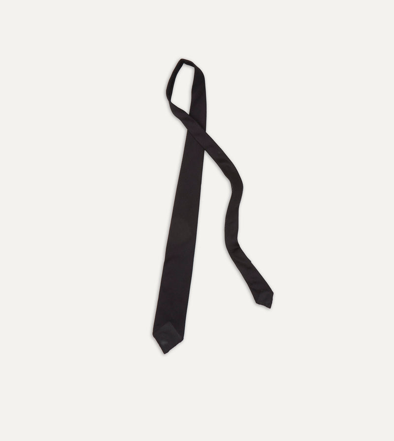 Drake's Fine Woven Grenadine Handrolled Tie / Black