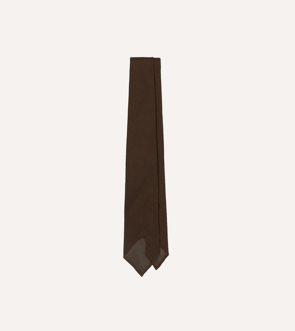 Drake's Fine Woven Grenadine Handrolled Tie / Brown