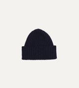 Drake's Lambswool Ribbed Knit Beanie / Oxford Blue